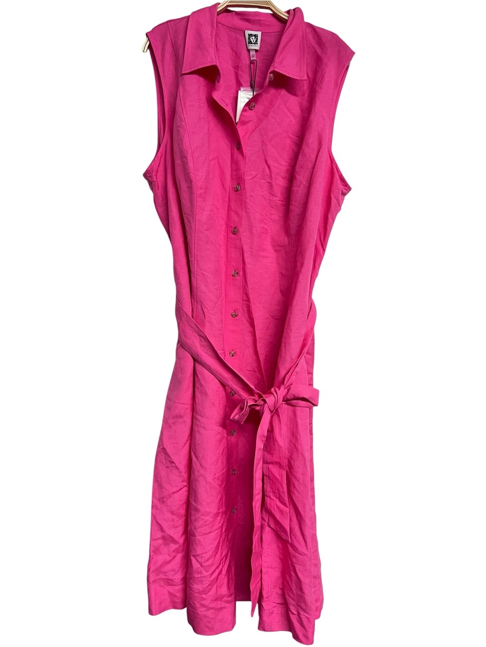 Anne Klein Sleeveless‎ Button-Front Shirt Dress in Bright Pink